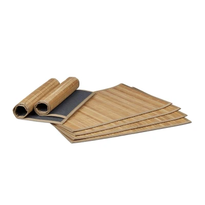 Afbeelding van Relaxdays placemat set van 6 bamboe antislip onderkant afwasbaar 30x45 cm houten onderleggers natuur