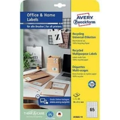 Afbeelding van Etiket Avery Zweckform LR3666 10 38x21.2mm recycled wit 650stuks