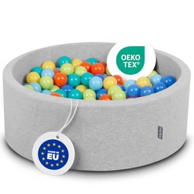 Afbeelding van KiddyMoon Schuim Ballenbak Voor Kinderen Met Ballen Ø 7 Cm Gemaakt In EU, Lgrijs:L Groen Oranje Turkoois Blauw Babyblue Geel,90X30cm/300