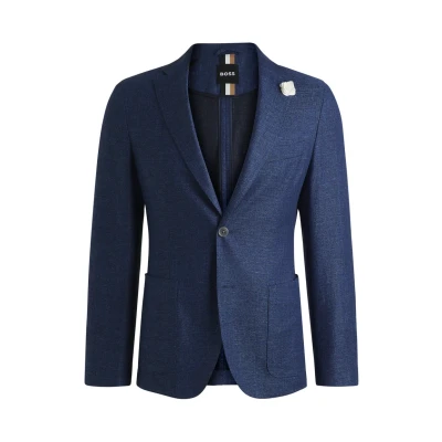 Afbeelding van HUGO BOSS heren C Hanry 252 slim fit colbert in linnenblend met gemêleerd dessin de kleur Royalblauw, maat: 48