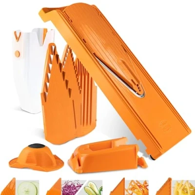 Afbeelding van Börner Mandoline V3 Profi 7 delige set 5 snijdiktes Geschikt als Frietsnijder BPA vrij en Roestvrij Oranje