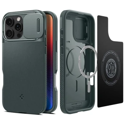 Afbeelding van Spigen Optik Armor MagFit beschermhoes voor iPhone 16 Pro groen