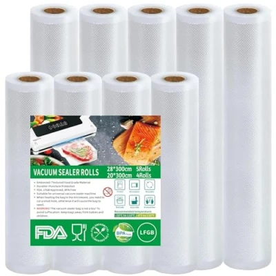 Afbeelding van Votoko 9 rollen vacuümzakken voor levensmiddelen 20 cm x 12 m + 28 15 vacuümfolie BPA vrij scheurvast 150 µm alle vacuümmachines