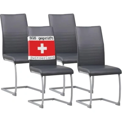 Afbeelding van ALBATROS Sledestoel Murano Set van 4, Grijs Schommelstoel met Modern Ontwerp en Kunstleren Bekleding Keukenstoel, Gestoffeerde Eetkamerstoel, Eettafelstoel