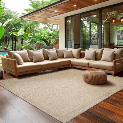 Afbeelding van SIMPEX Outdoortapijt, weerbestendig, voor terras, balkon, tuin, keuken, effen design, plat weefsel, sisal look, afwasbaar, afmetingen: 60 x 100 cm, kleur: groen