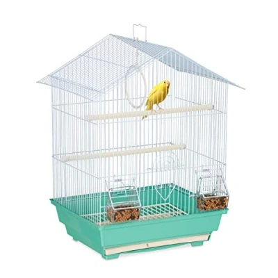 Afbeelding van vogelkooi klein metaal kanariekooi met zitstokken &amp; voerbakjes 49 x 39,5 32 cm