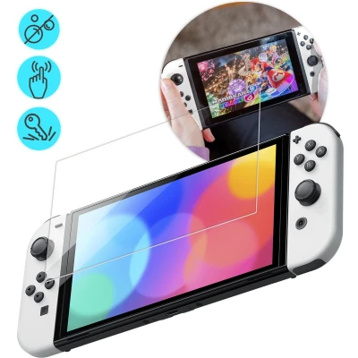 Afbeelding van iMoshion Screenprotector Gehard Glas Geschikt voor Nintendo Switch OLED Anti Vingerafdruk Coating, Krasbestendig en UV Werend