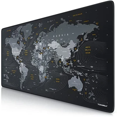Image de CSL Computer XXL Speed Gaming Tapis de souris Titanwolf Carte du monde, 900 x 400mm, XXL, grande taille, améliore la précision et vitesse