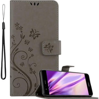 Afbeelding van Cadorabo Hoesje geschikt voor Huawei P10 LITE in BLOEMEN GRIJS Beschermhoes bloemmotief met magnetische sluiting, standfunctie en kaartsleuven Book Case Cover Etui