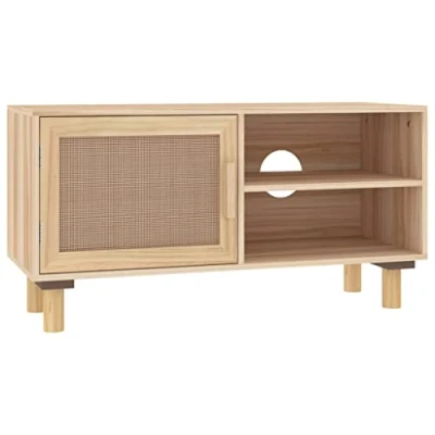 Afbeelding van Tv meubel 80x30x40 cm massief grenenhout en rattan bruin