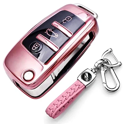 Afbeelding van RXXR Autosleutelhoes compatibel met, A1, S1, A3, S3, RS3, A4, S4, RS4, A6, S6, RS6, Q2, Q3, Q7, TT, TTS, R8, 3 knops autosleutel klaphoes met lederen sleutelhanger