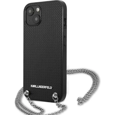 Afbeelding van Karl Lagerfeld Textured Back Cover met Chain Geschikt voor Apple iPhone 13 (6.1&quot;) Zwart