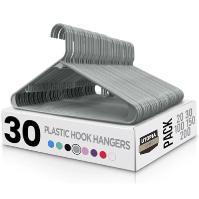 Afbeelding van Utopia Home 30 stuks kleerhangers van kunststof met haken, duurzame en ruimtebesparende kleerhangers, grijs, zeer robuust, voor rokken