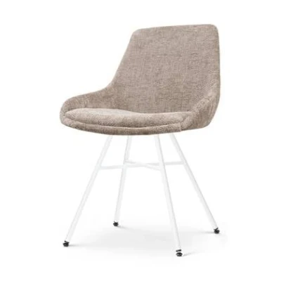 Afbeelding van Nolon Noa Isa Eetkamerstoel Bruin Stof Wit Onderstel Design Scandinavisch Comfortabel