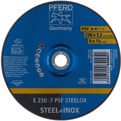 Afbeelding van PFERD 62023640 E 230 7 PSF STEELOX Afbraamschijf gebogen Diameter mm Boordiameter 22.23 RVS, Staal 10 stuk(s)