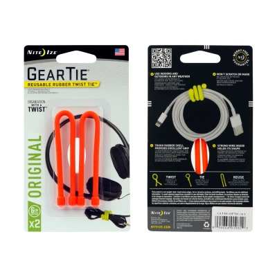 Afbeelding van Nite Ize Gear Tie Kabelbinder 2 pack Oranje 15CM