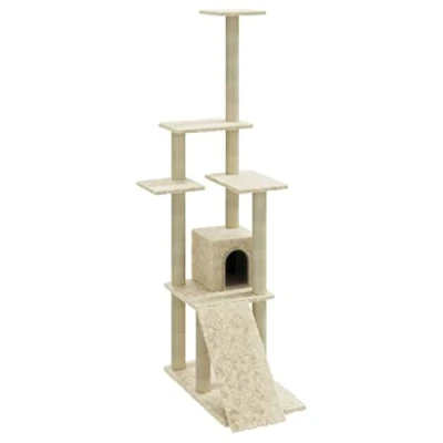 Afbeelding van vidaXL Kattenmeubel met sisal krabpalen 155 cm crèmekleurig