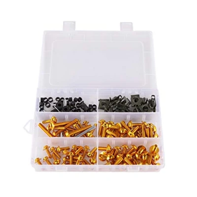 Afbeelding van Alamor Motorfiets kuipboutset 177 stuks moeren schroeven clips voor Honda/Yamaha/Kawasaki/Suzuki goud