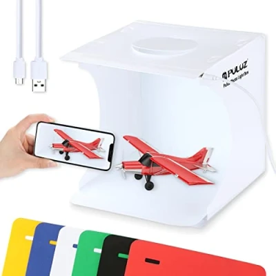 Afbeelding van PULUZ Mini Fotostudio box, 20 cm, draagbare foto opnametent, opvouwbare witte lichtbox met leds + 6 achtergronddoeken voor de weergave van producten.