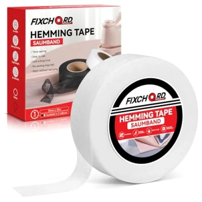 Afbeelding van FIXCHORD Strijkband, strijkband voor zoom, Wonder Web zoomband, naadloos opstrijkband, zoomband kleding, strijken en bevestiging, wit, 30 m x mm
