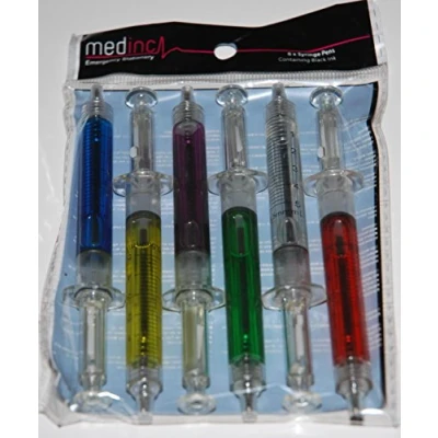 Afbeelding van Medinc 6 pennen spuit gemengde kleuren met zwarte inkt grote serie pen schrijfwaren student geneeskunde vaste arts stationair