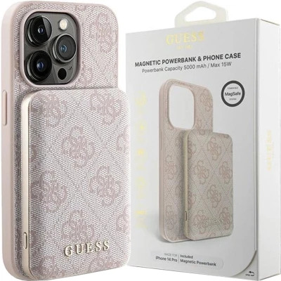 Afbeelding van Guess 4G Metal Logo hoesjeset voor iPhone 15 Pro Max + 5000mAh MagSafe powerbank roze