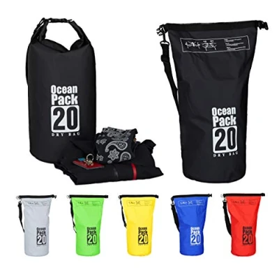 Afbeelding van Relaxdays Ocean Pack 20 liter waterdichte tas strandtas zeilen outdoor plunjezak zwart