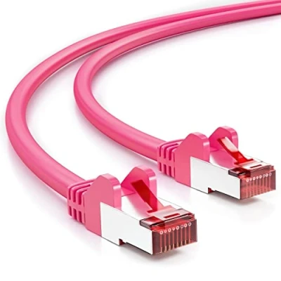 Afbeelding van deleyCON 3,0 m CAT6 netwerkkabel afscherming PIMF S/FTP CAT 6 RJ45 ethernetkabel LAN DSL router modem access point patch panelen magenta