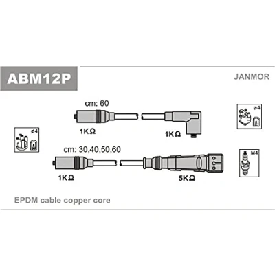 Afbeelding van JANMOR ABM12P Bougiekabelset VOLKSWAGEN: GOLF 2, 1 Cabriolet, Corrado, SEAT: Ibiza 2