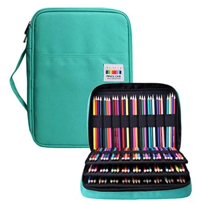 Afbeelding van BOMKEE Grote etui met 220 vakken voor kleurpennen, draagbaar, praktisch, tekenen, schilderen, schrijfwaren, meerlaags, waterdicht, volwassenen, groen, zakorganizer