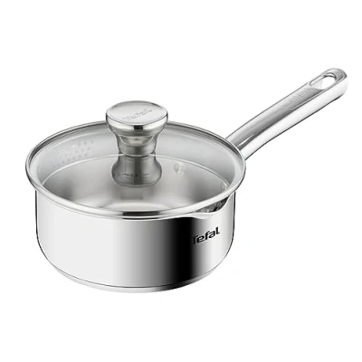 Image de TEFAL Duetto Casserole 16 cm A70522 Batterie de cuisine en acier inoxydable avec couvercle tamis et bec verseur Echelles mesure Compatible induction Respectueux l&#039;environnement
