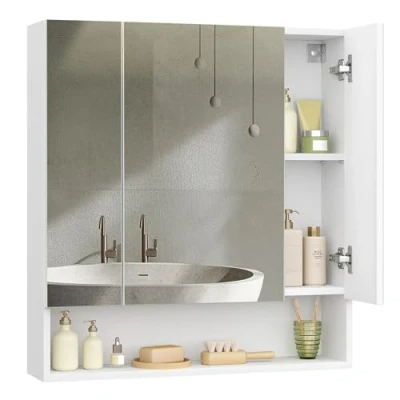 Afbeelding van VASAGLE Badkamerkast met spiegeldeuren, opbergkast, spiegelwandkast, open vak, verstelbare planken, 16,5 x 70 75 cm, wolkenwit BBK129W01