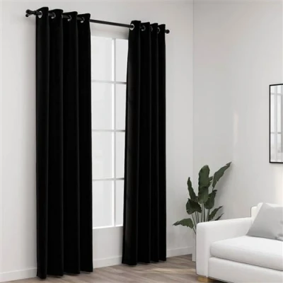 Afbeelding van Gordijnen linnen look verduisterend ogen 2 st 140x225 cm zwart