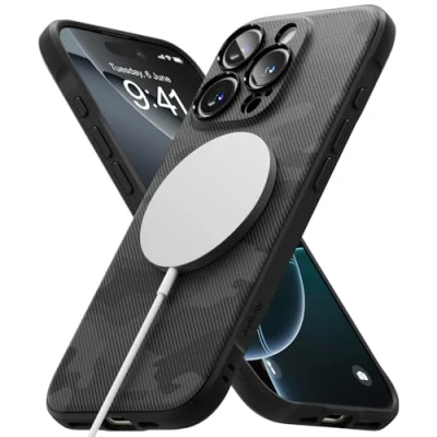 Afbeelding van Ringke beschermhoes compatibel met iPhone 16 Pro [Onyx magnetic] magnetisch, antislip, schokbestendig, flexibel, ultradun, duurzame bumper voor Pro, accessoires, camo zwart