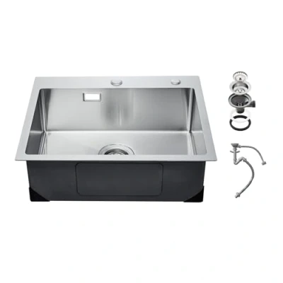 Image de VEVOR Évier de cuisine montage par le haut en acier inox cuve simple 55 cm noir