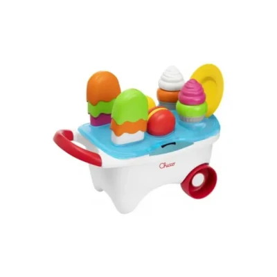 Afbeelding van Chicco Speelgoed ijswagen, 2 in 1 speelgoed, stapel en steekactiviteiten, rollenspel, praktische handgreep vrije wielen, 19 delige set voor het maken van snoep, 12 36 m