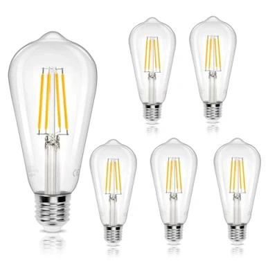 Afbeelding van Aigostar ledlamp E27, warmwit, 2700 K, 950 lm, 8 W, komt overeen met 69 Edison ST64, niet dimbaar, 5 stuks