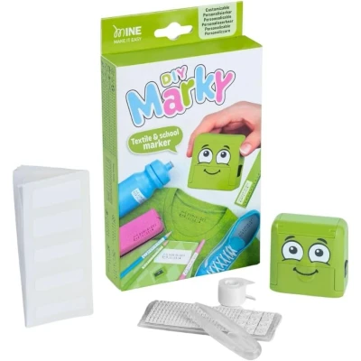 Afbeelding van DIY MARKY Aangepaste stempel voor kinderen kleding en kinderartikelen Inclusief inkt maximaal 1000 prints Complete set met etiketten hittebestendige tape (Groen)