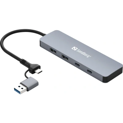 Afbeelding van Sandberg USB C/A naar 2xUSB A+2xUSB C hub (USB C, A, 4 Havens), Docking station + hub, Zilver