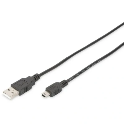 Afbeelding van Digitus USB kabel 2.0 A stekker, mini B stekker 1.80 m Zwart Rond, Afgeschermd (dubbel) DB 300130 018 S