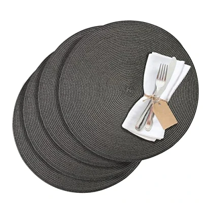 Afbeelding van placemat/placemat, antraciet, set 4 delig, afwasbaar, synthetisch, 38 cm