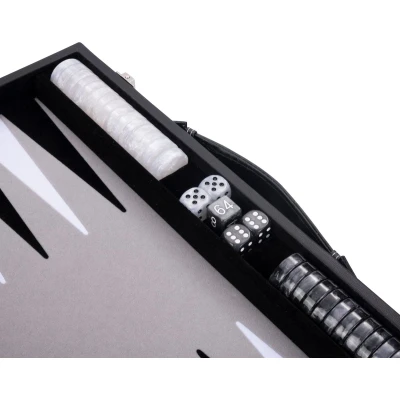 Afbeelding van Engelhart 250509 Backgammon de Luxe 18 inch 45 cm hoogwaardige materialen kunstleer, speciale vilten inleg dobbelstenen en parelmoer chips + 2 bekers Pro. vrije tijd