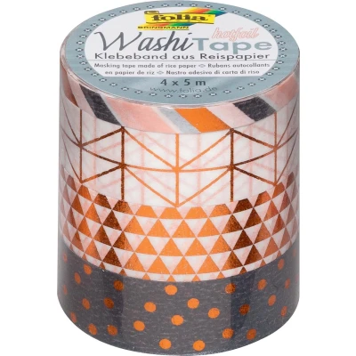 Afbeelding van Folia washi tape koper, pak met 4 stuks hobbyplakband