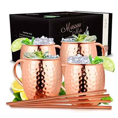 Afbeelding van Vezato Moscow Mule Mugs [500ML] Gehamerd koperen cup Handgemaakte set [2 stuks] Roestvrij stalen cups
