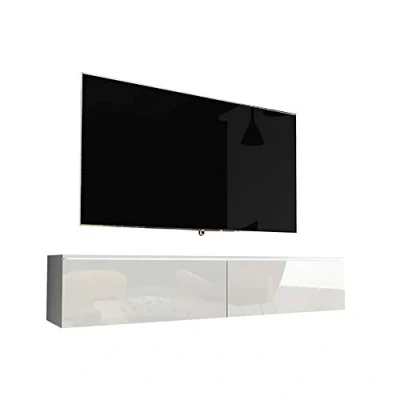 Afbeelding van Selsey Kane tv meubel om op te hangen, bank, 140 cm, mat wit/wit, glanzend, met led)