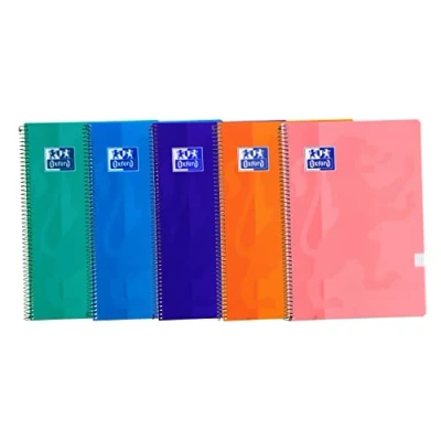 Afbeelding van Oxford, 5 stuks A4 schriften, geruit, 4 x 4, kunststof omslag, 80 vellen, trendy kleuren