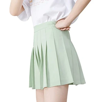 Afbeelding van DRESHOW Retro basic rok, elastisch, uitlopend, minirok, plooirok, casual, voor dames en meisjes, Geplooide mini rok 04 groen