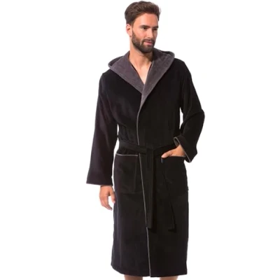 Afbeelding van Morgenstern Badjas Heren I Velours 100 % Katoen Capuchon Lang, Zwart, XXL