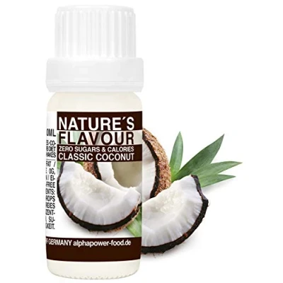 Image de ALPHAPOWER FOOD Arôme alimentaire naturel classique noix de coco I liquide gouttes aromatisantes et édulcorant sans sucre, 1x10ml goût délicieux, vegan liquid sweetener Flavour Drops, Flavdrops