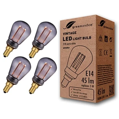 Afbeelding van 4x greenandco® Vintage Design LED lamp voor sfeerverlichting E14 ST45 Edison 2W 45lm 2000K rook extra warm wit 320 230V flikkervrij, niet dimbaar